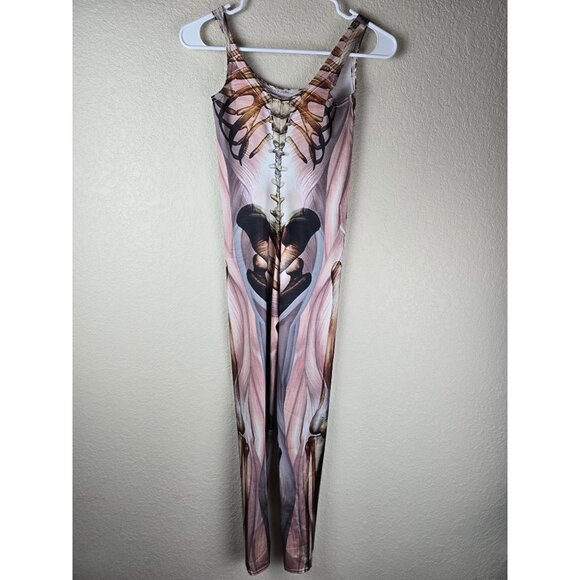 BlackMilk Skeleton Anatomy Print Catsuit M Halloween Fitness Instructor RARE - Picture 4 of 9